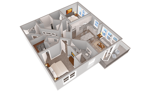Floor plan for 2 beds, 2 baths, 1105 sqft